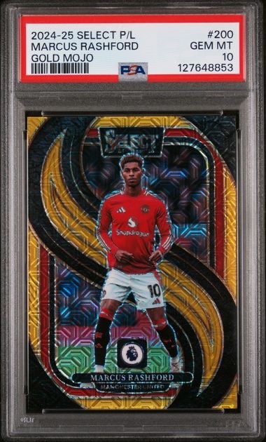 Marcus Rashford 2024-25 Select PL Mezzanine Gold Mojo Prizm /10 PSA 10 #200