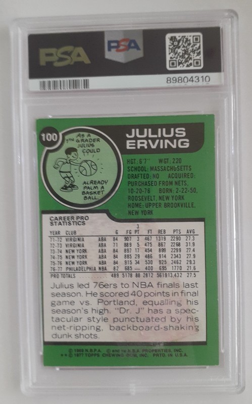 1977 JULIUS ERVING ... PSA 5 ... BONUS VINTAGE CARDS AT NO CHARGE!! view 2
