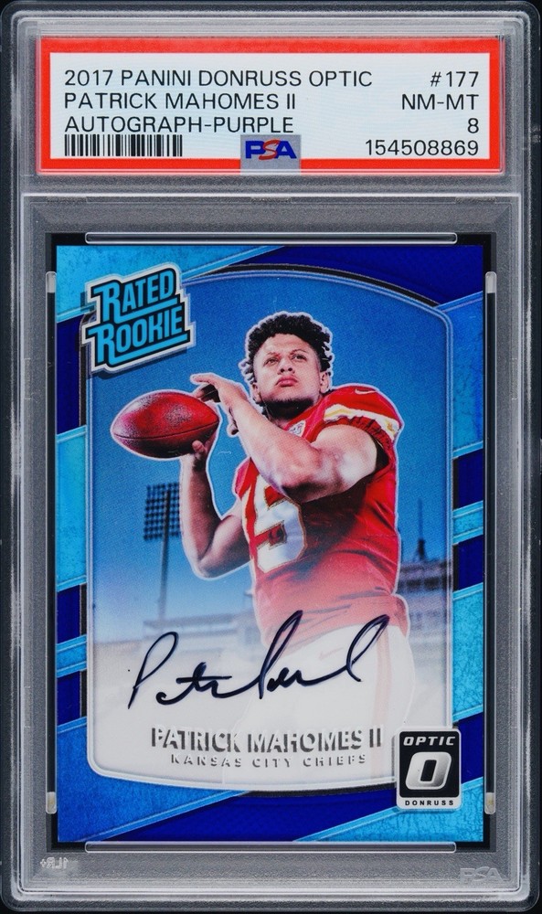 2017 Patrick Mahomes Donruss Optic Purple Prizm Rated Rookie Auto /35 PSA 8 #177
