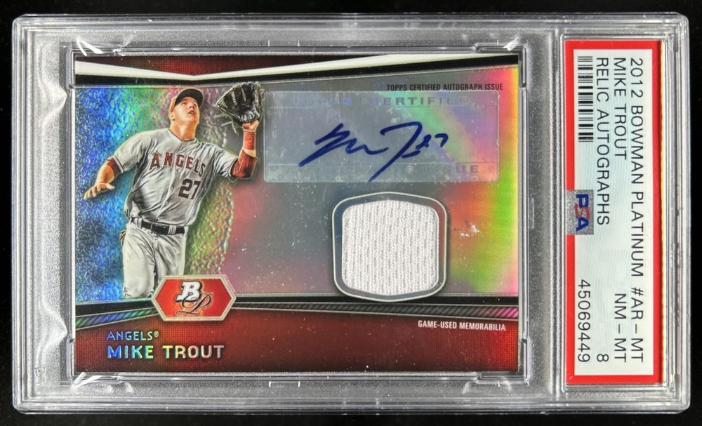 2012 Bowman Platinum Mike Trout Jersey Auto Autograph #AR-MT Angels PSA 8