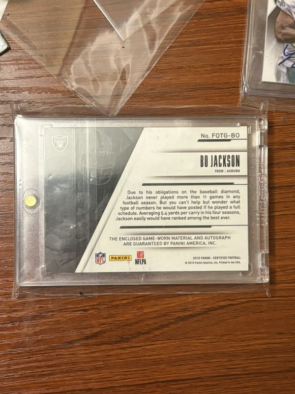 2015 Panini Certified Bo Jackson Auto Patch GAME USED/99 RARE ! Auto GU Patch view 2