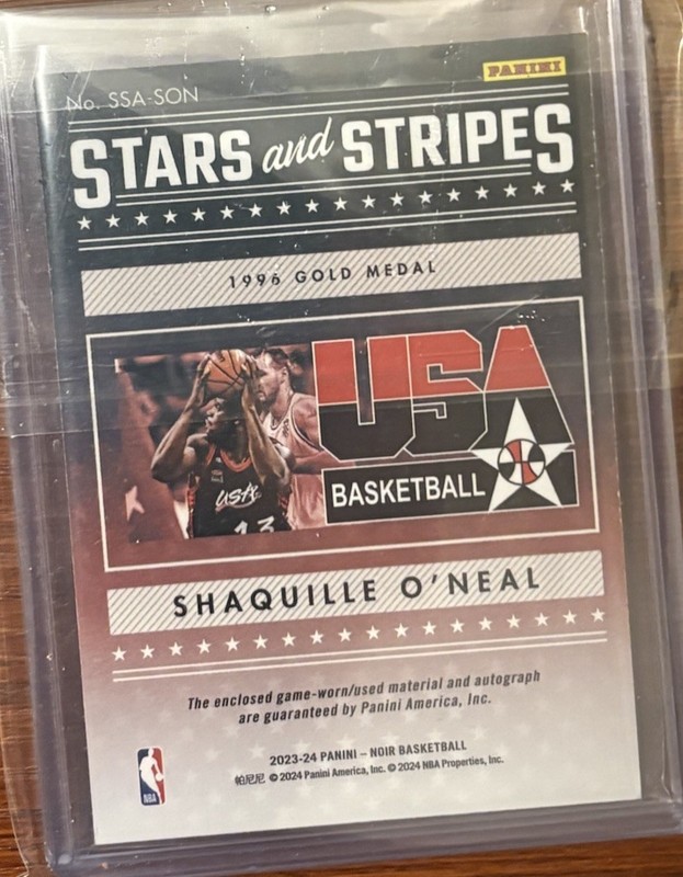 Shaquille O'Neal 2023-24 Noir Stars And Stripes Auto Patch /49 Game Used view 2