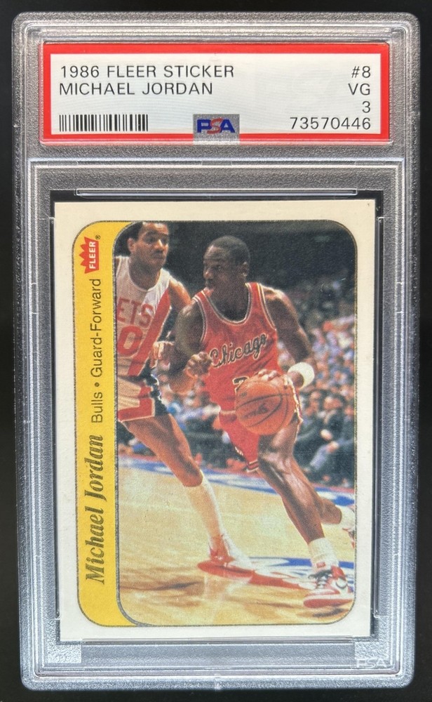 1986-87 Fleer Michael Jordan Stickers Rookie RC #8 Bulls PSA 3
