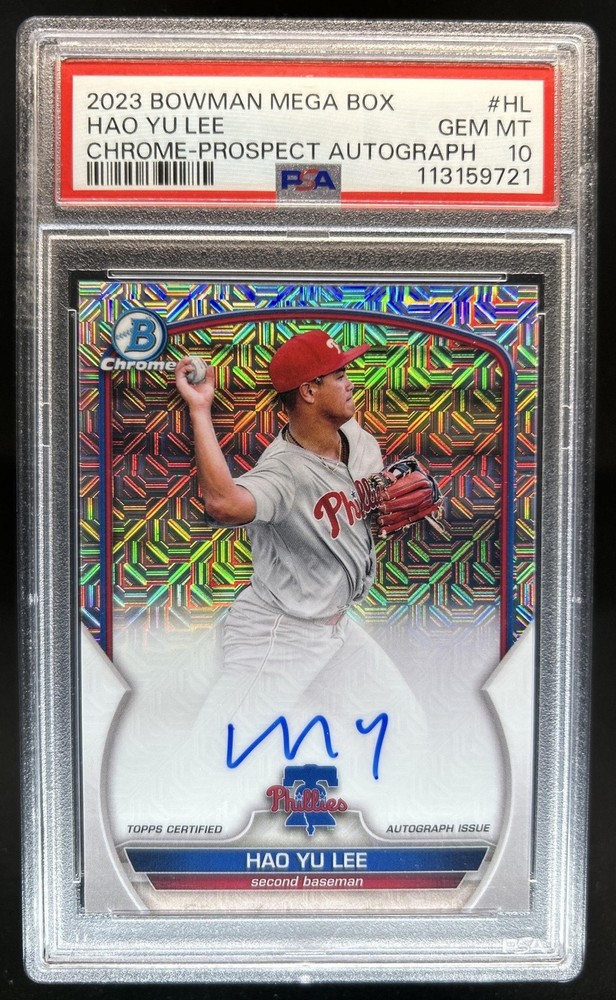 2023 Bowman Mega Box Hao Yu Lee Chrome Prospects Auto Refractor #BMA-HL PSA 10