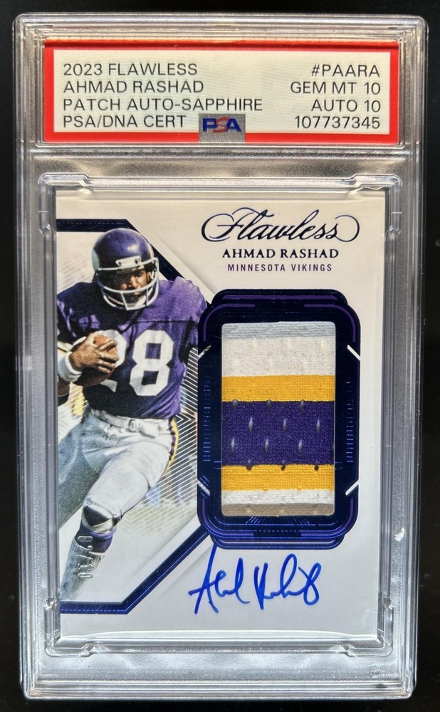 2023 Panini Flawless Ahmad Rashad Patch Auto Sapphire #/10 Vikings PSA 10/10