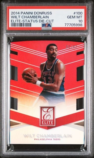 PSA 10 Pop 1 WILT CHAMBERLAIN 2014 Donruss Elite Status Die-Cut #100 SIXERS /87