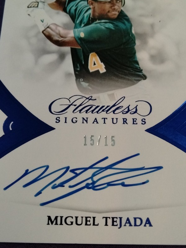Miguel Tejada 2019 Panini  Flawless Signatures Sapphire 15/15 SSP Oakland Auto view 2