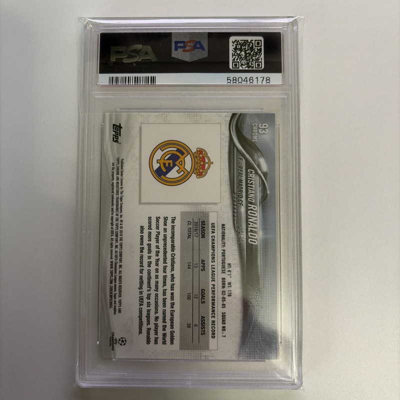 2017-18 Topps Chrome UEFA Champions League CRISTIANO RONALDO 93 WITH BALL PSA 10 view 2