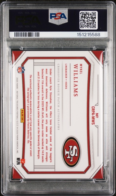 2025 Panini National Treasures Crossover Rookie Patch Auto Mykel Williams PSA 6 view 2