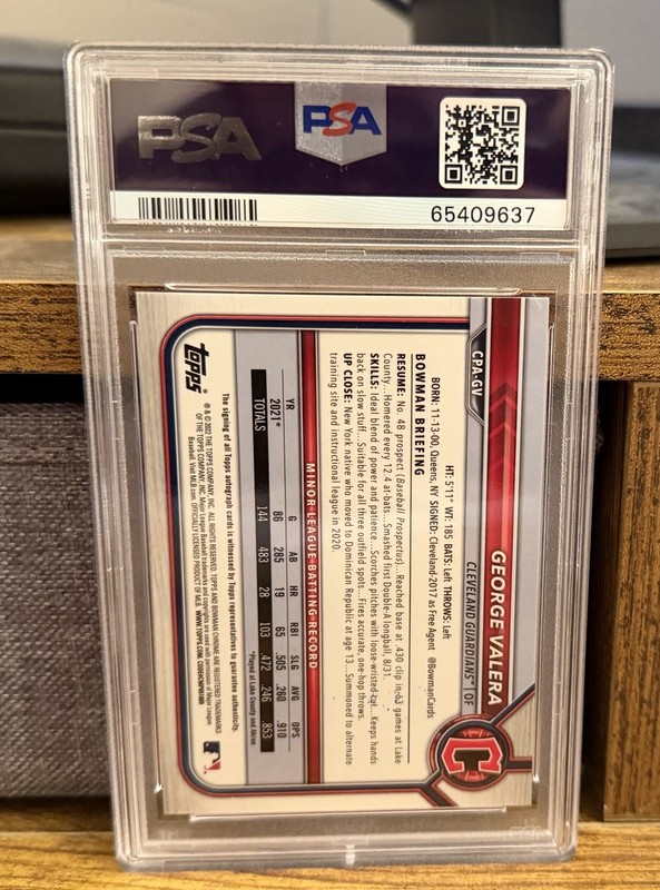 2022 1st BOWMAN CHROME PROSPECT AUTOS #CPAGV GEORGE VALERA PSA 10 AUTO view 2