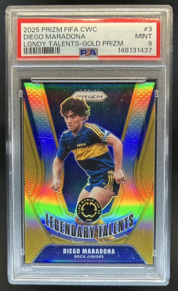 2025 Prizm FIFA Club World Cup Diego Maradona Legendary Talents Gold #/10 PSA 9
