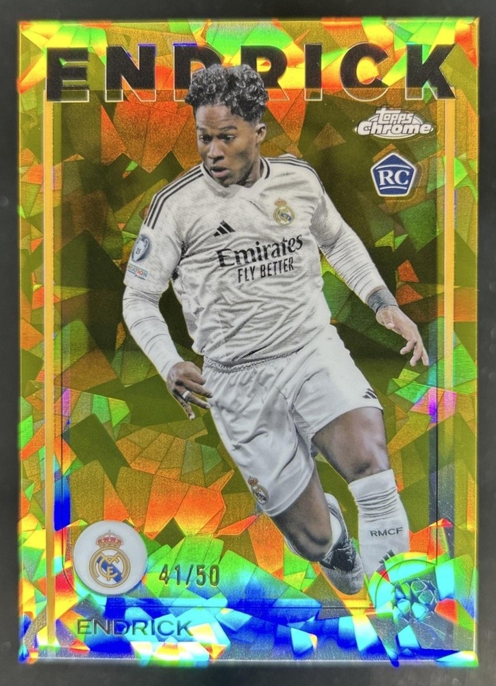 2024-25 Topps Chrome Sapphire UEFA Endrick RC Refractor Gold #/50 Real Madrid