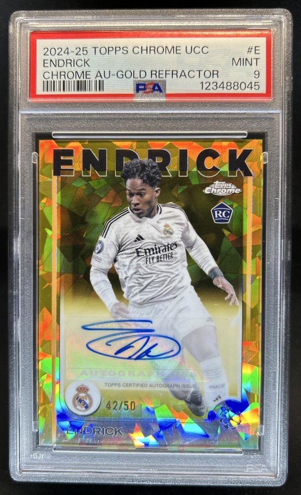 2024-25 Topps Chrome Sapphire UEFA Endrick Auto RC Refractor Gold #/50 PSA 9