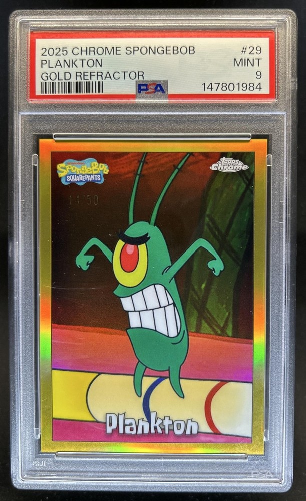 2025 Topps Chrome SpongeBob Squarepants Plankton Gold Refractor #/50 PSA 9