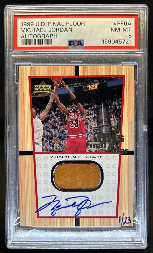 1999-00 Upper Deck Michael Jordan MJ's Final Floor Relic Auto #/23 Bulls PSA 8