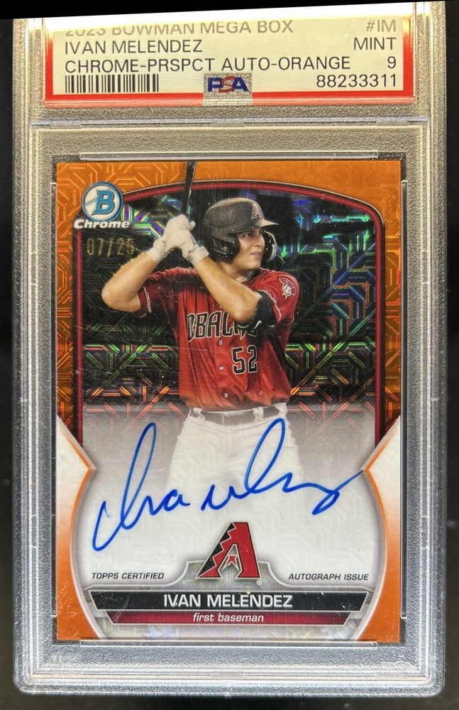 2023 Bowman Mega Box Ivan Melendez Chrome Auto Orange Refractor #/25 PSA 9