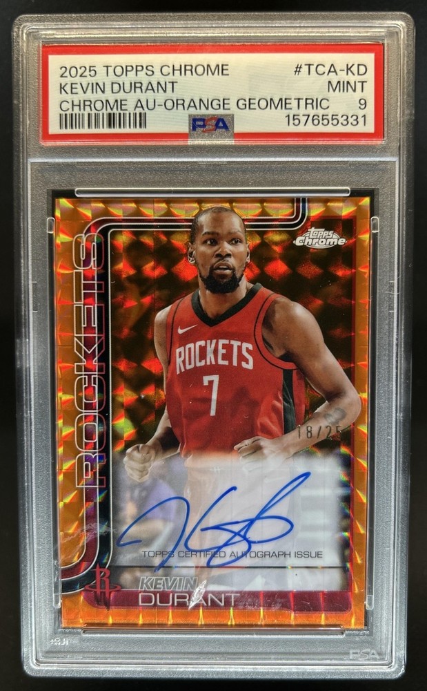 2025-26 Topps Chrome Kevin Durant Auto Geometric Orange Refractor #/25 PSA 9