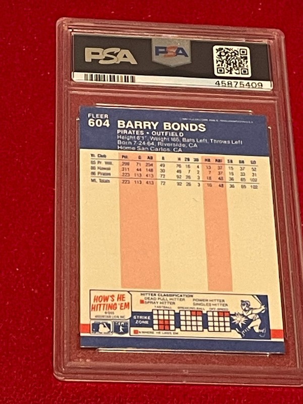 BARRY BONDS 1987 Fleer Glossy #604 PSA 9 - MINT (Pittsburgh Pirates - SF Giants) view 2
