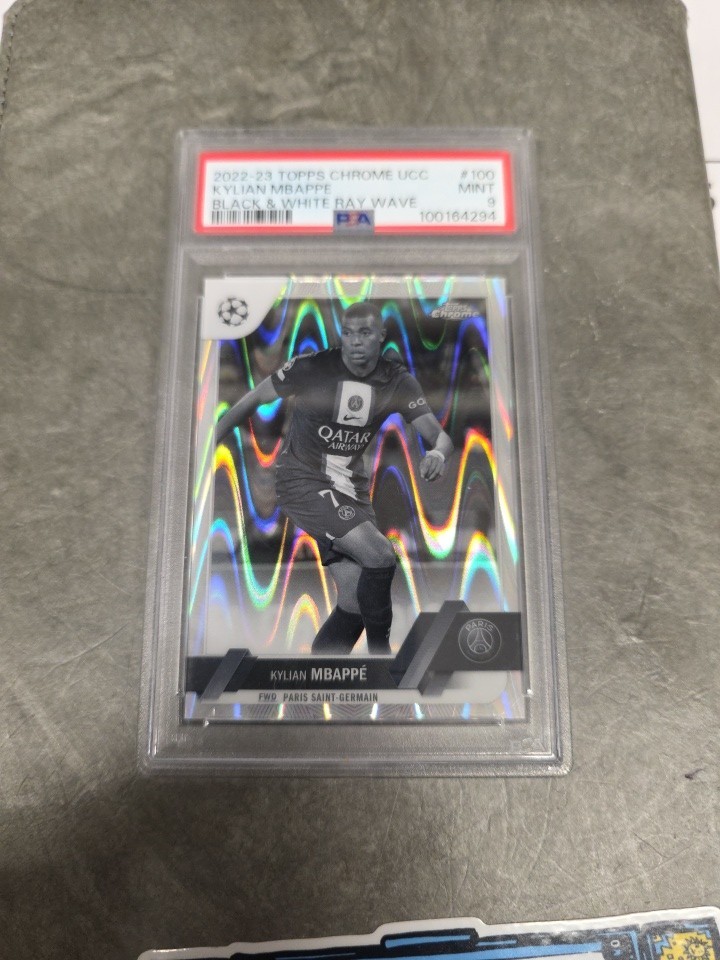 2022-23 Topps Chrome Kylian Mbappe Black White Ray Wave Refractor PSA 9 Low Pop