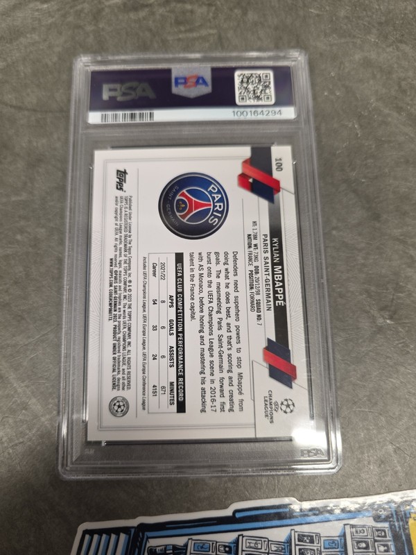 2022-23 Topps Chrome Kylian Mbappe Black White Ray Wave Refractor PSA 9 Low Pop view 2