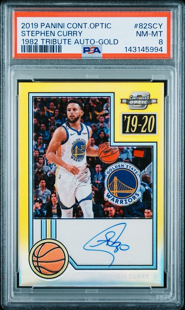 2019 Stephen Curry Contenders Optic Gold Prizm 5/10 Tribute Auto PSA 8 1982 SP