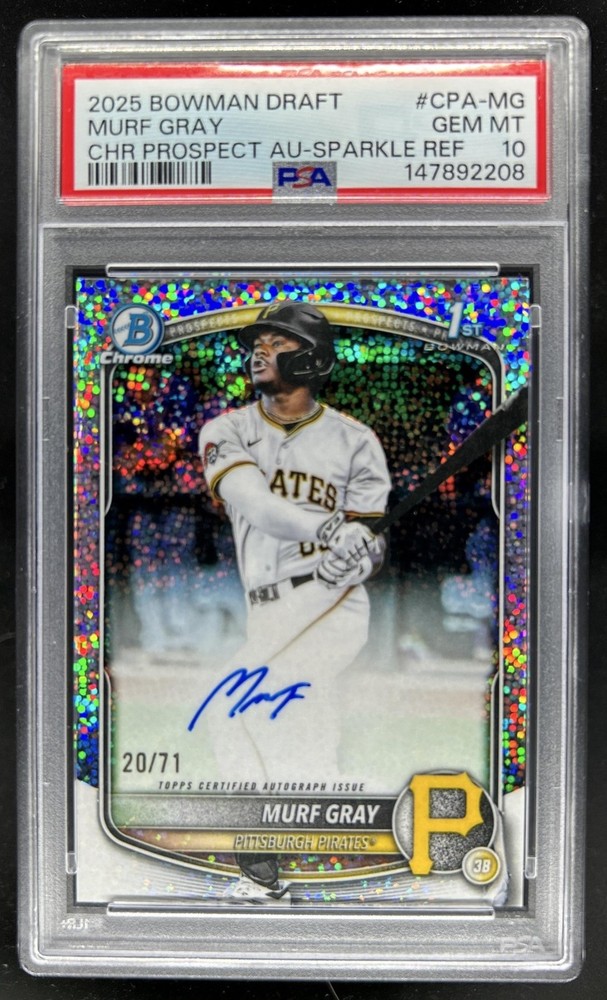 2025 Bowman Draft Murf Gray Chrome Auto Sparkle Refractor 1st #/71 PSA 10