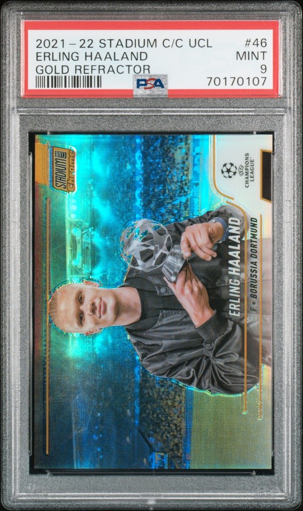 2021-22 Stadium Club Chrome UCL #46 Erling Haaland Gold Refractor /50 PSA 9