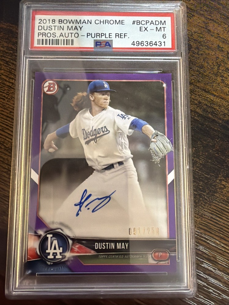 2018 Bowman Chrome Dustin May Purple /250 PSA 6 RC Auto