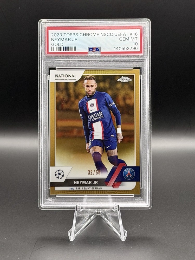 Topps 2023 Chrome NSCC UEFA Neymar Jr PSG Gold Refractor 32/50 PSA 10 #UEFA-16