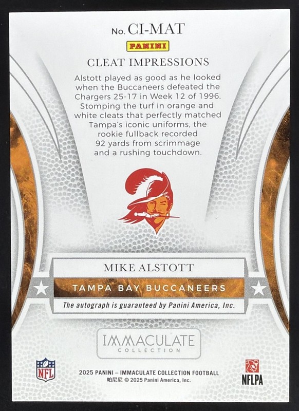 2025 Immaculate Collection Mike Alstott Cleat Impressions Auto /25 #CI-MAT MEM view 2