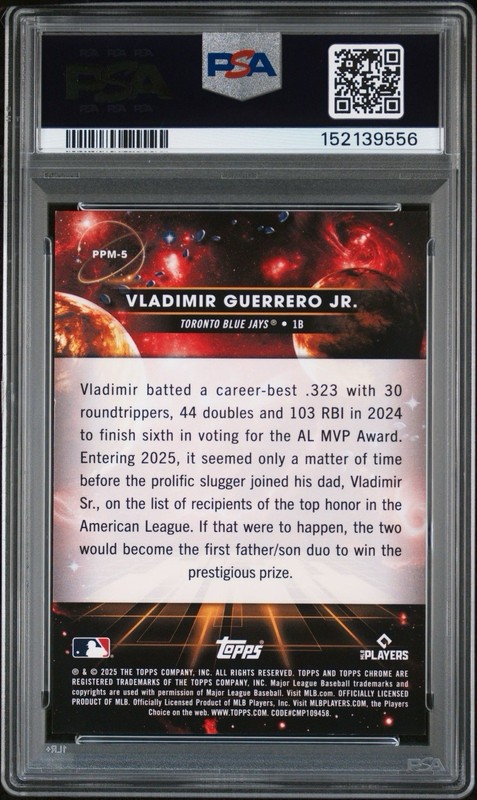 2025 Topps Chrome Cosmic Vladimir Guerrero Jr. Planetary Pursuit Mercury PSA 9 view 2