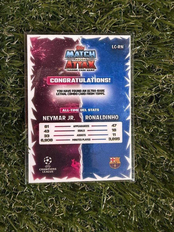 Topps Match Attax 2025-26 Ronaldinho & Neymar Jr Lethal Combo Ultra Rare #LC-RN view 2