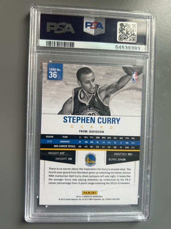 2012-13 Panini Absolute Stephen Curry Spectrum Gold #36 PSA 9 /25 POP 5 view 2