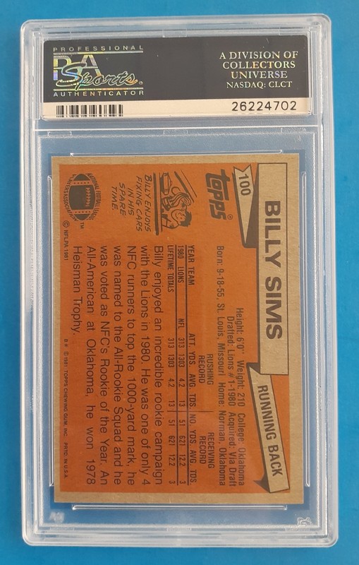 1981 BILLY SIMS PSA 9 (RC) ... BONUS VINTAGE CARDS INCLUDED!! view 2