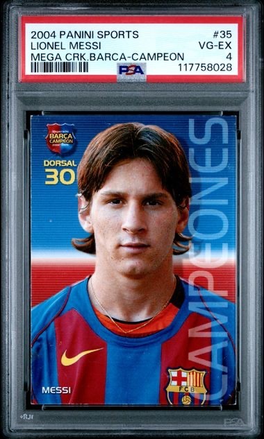 Lionel Messi 2004 Panini Sports Mega Cracks Barca Campeon PSA 4 #35 Rookie RC