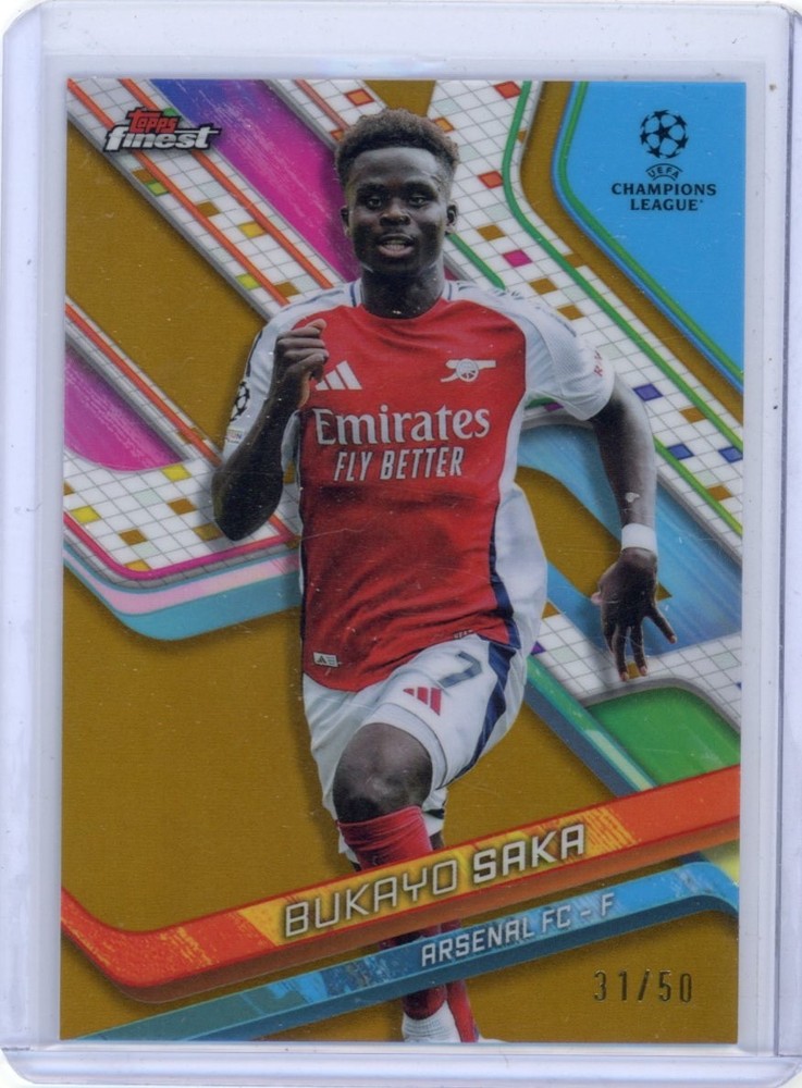 Bukayo Saka 2024-25 Topps Finest UEFA Gold Refractor /50 #77 Arsenal