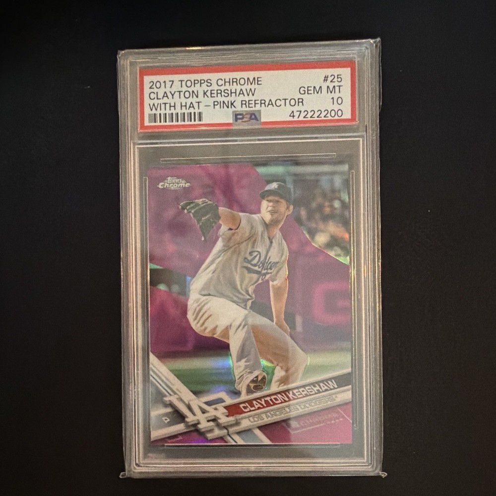 Topps 2017 Topps Chrome Clayton Kershaw With Hat #25 Pink Refractor PSA 10