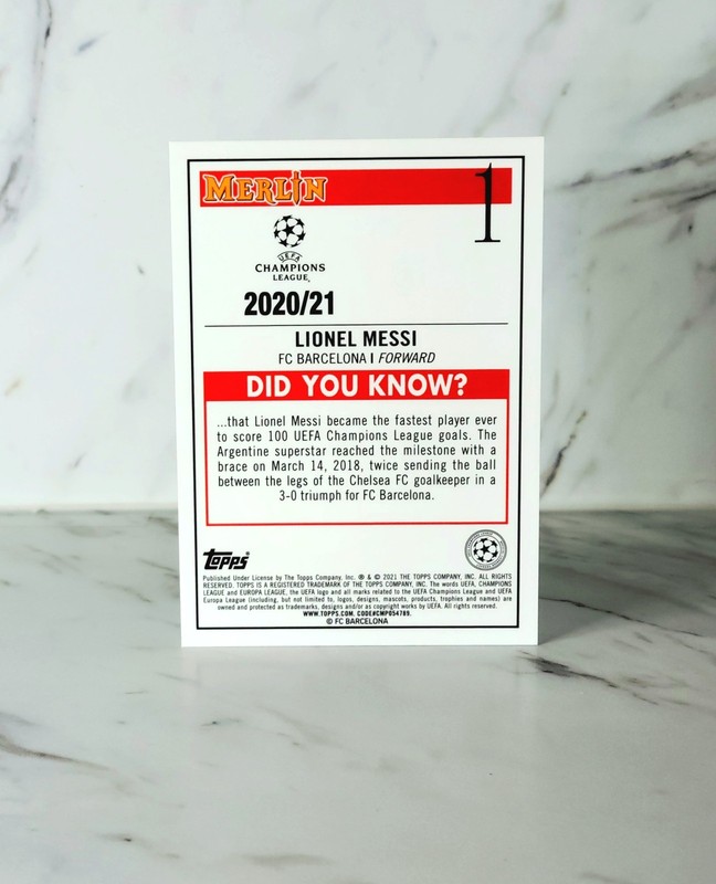 2020-21 Topps Merlin Collection Chrome Uefa Champions League - Lionel Messi # 1 view 2