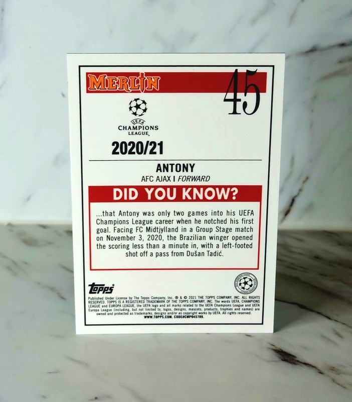 2020-21 Topps Merlin Chrome UEFA Antony RC Aqua Prizm Refractor #45 AFC AJAX view 2