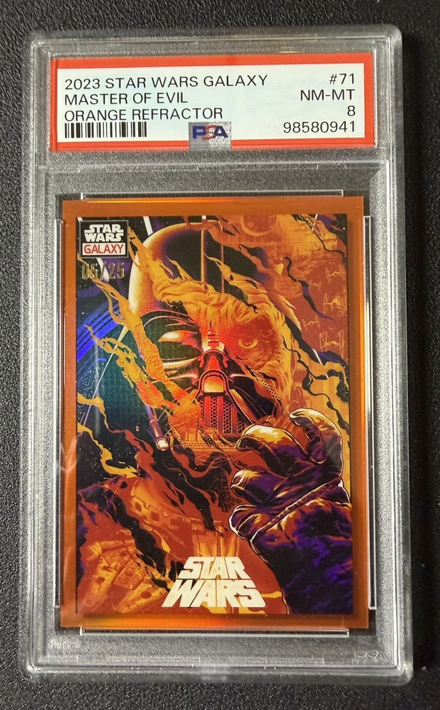 2023 TOPPS CHROME STAR WARS GALAXY ORANGE REFRACTOR /25 MASTER OF EVIL PSA 8