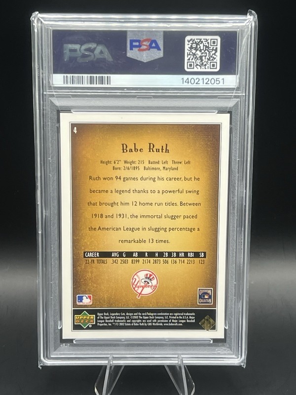 2002 Sp Legendary Cuts Babe Ruth PSA 10 Gem Mint view 2