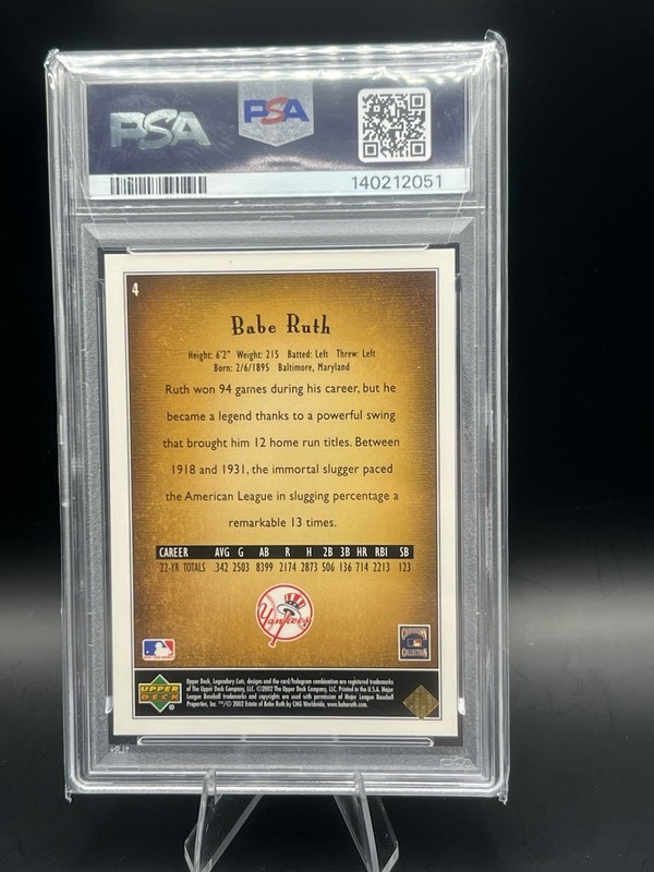 PSA 10 Babe Ruth 2002 Sp Legendary Cuts Babe Ruth PSA 10 Gem Mint view 2