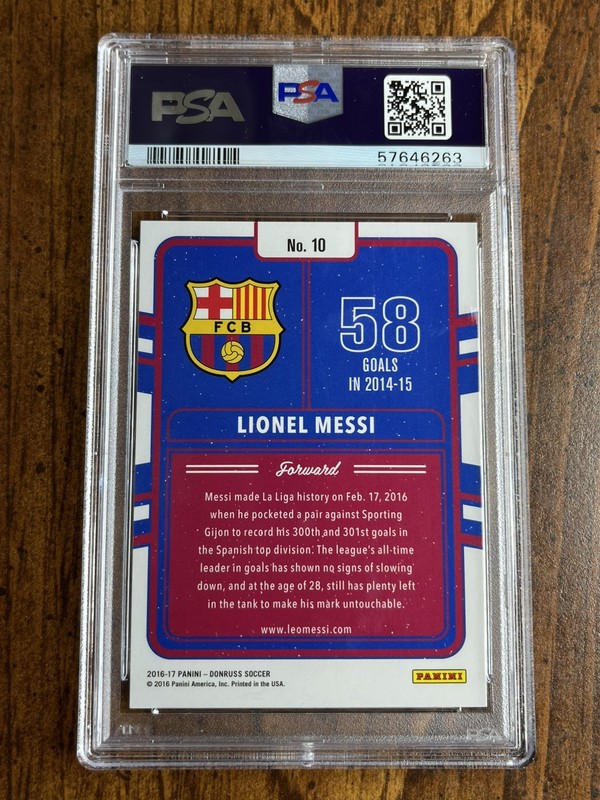 Lionel Messi • 2016 Panini Donruss Production Line Gold #10 PSA 9 Barcelona 🐐⚽️ view 2