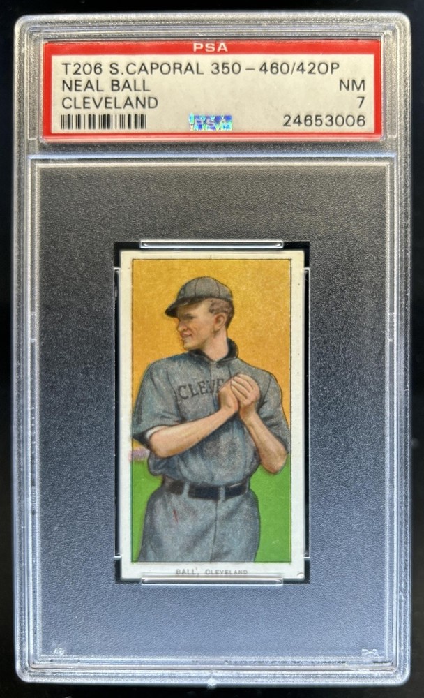 1909-11 T206 Sweet Caporal Neal Ball 350-460/420P Prospect Indians PSA 7 NM