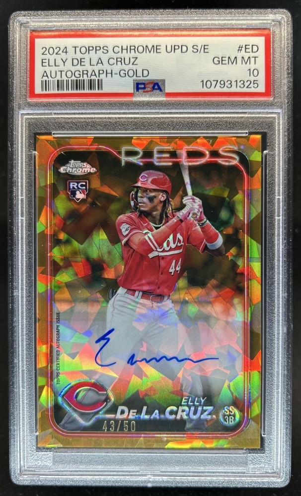 2024 Topps Chrome Sapphire Elly De La Cruz Auto RC Gold Refractor #/50 PSA 10