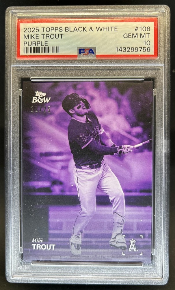 2025 Topps Black and White Mike Trout Purple #/25 Angels PSA 10 GEM MINT