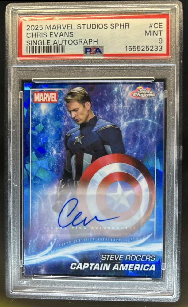 2025 Topps Chrome Marvel Sapphire Chris Evans Captain America Auto #AA-CE PSA 9