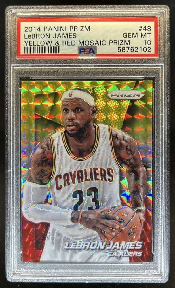 2014-15 Panini Prizm LeBron James Prizm Yellow and Red Mosaic #48 PSA 10