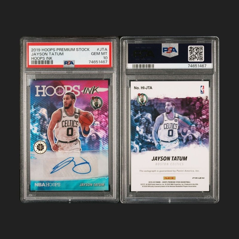 2019-20 Panini NBA HOOPS Premium Stock HOOPS Ink Jayson Tatum #HI-JTA (AU) PSA10 view 2