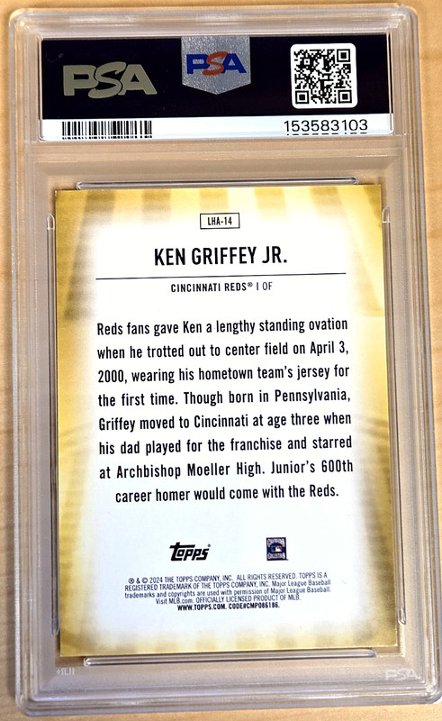 KEN GRIFFEY JR. 2024 Topps {LEGEND HOME FIELD ADVANTAGE}; *PSA 10 GEM* new slab view 2